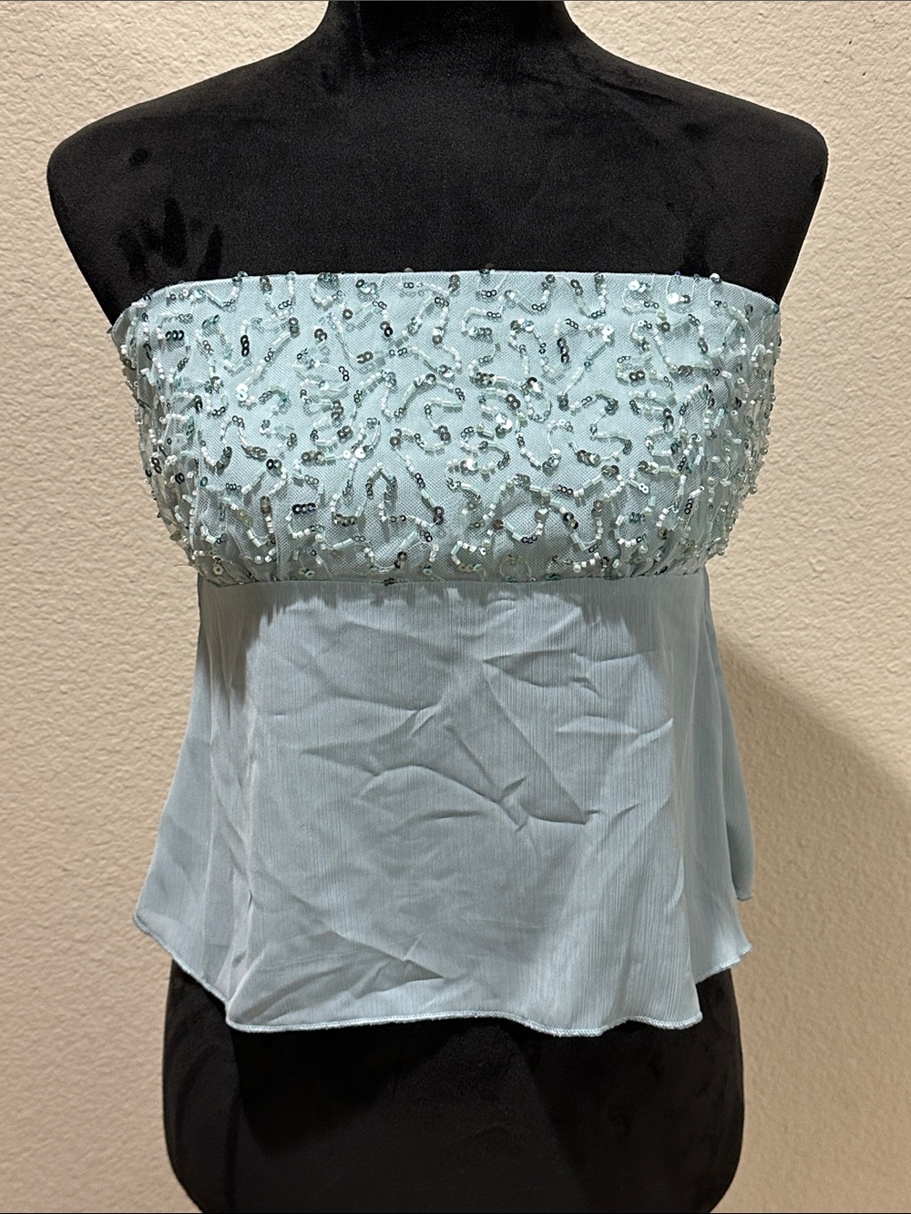Edikted Light Blue Beaded Strapless Blouse